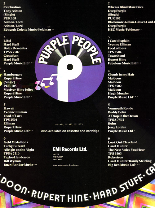 V/A incl. Rupert Hine, Deep Purple, Yvonne Elliman, etc. - Purple People - Purple Records TPSS 1 UK LP
