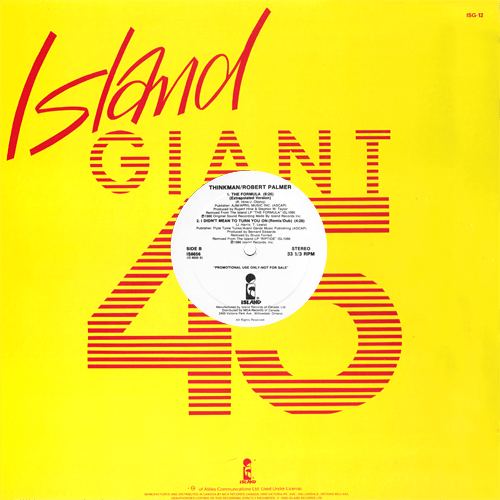 Robert Palmer / Thinkman - I Didn't Mean To Turn You On / The Formula - Island IS 8656 Canada 12"
